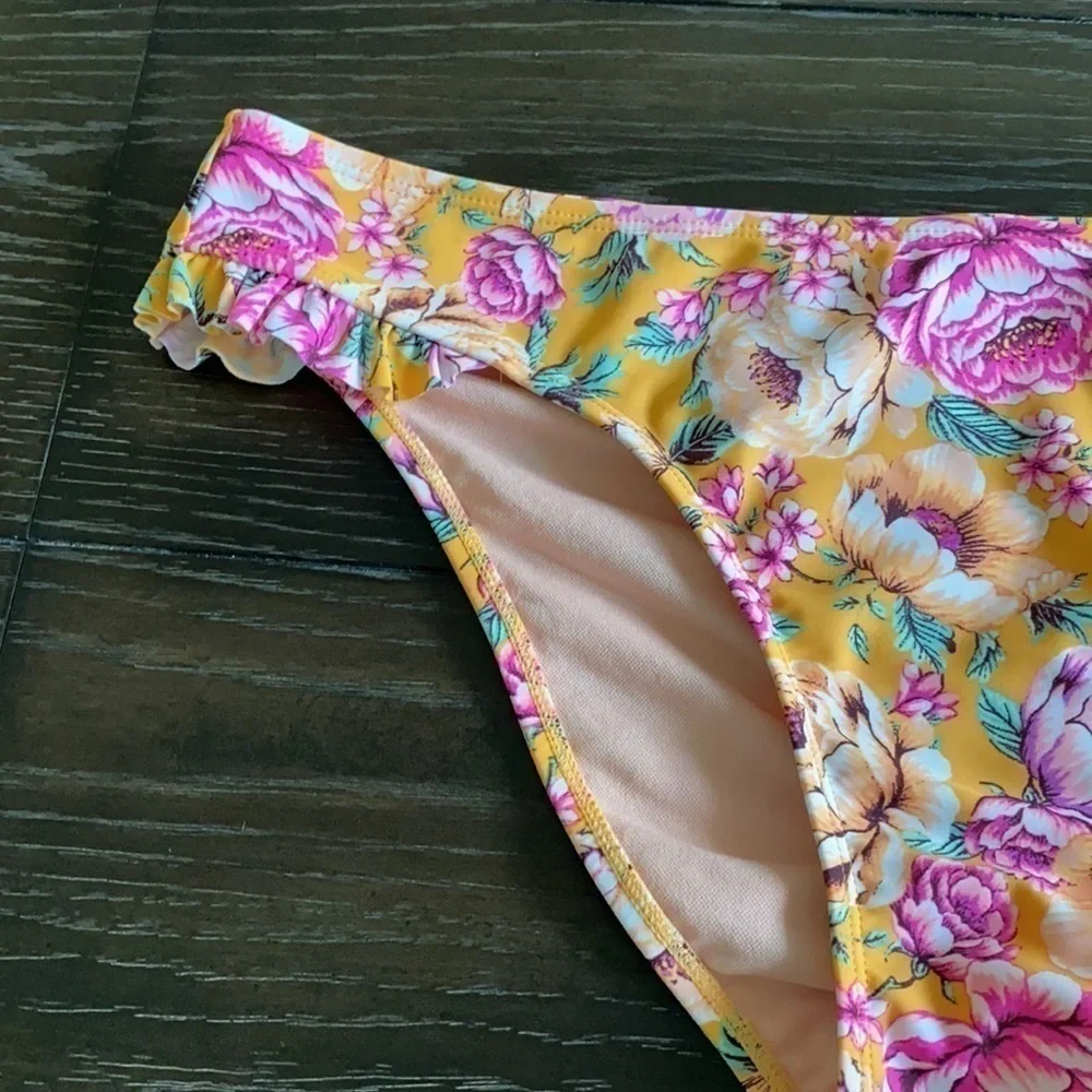 Orange & Pink Floral Bikini Hipster Bottom XL